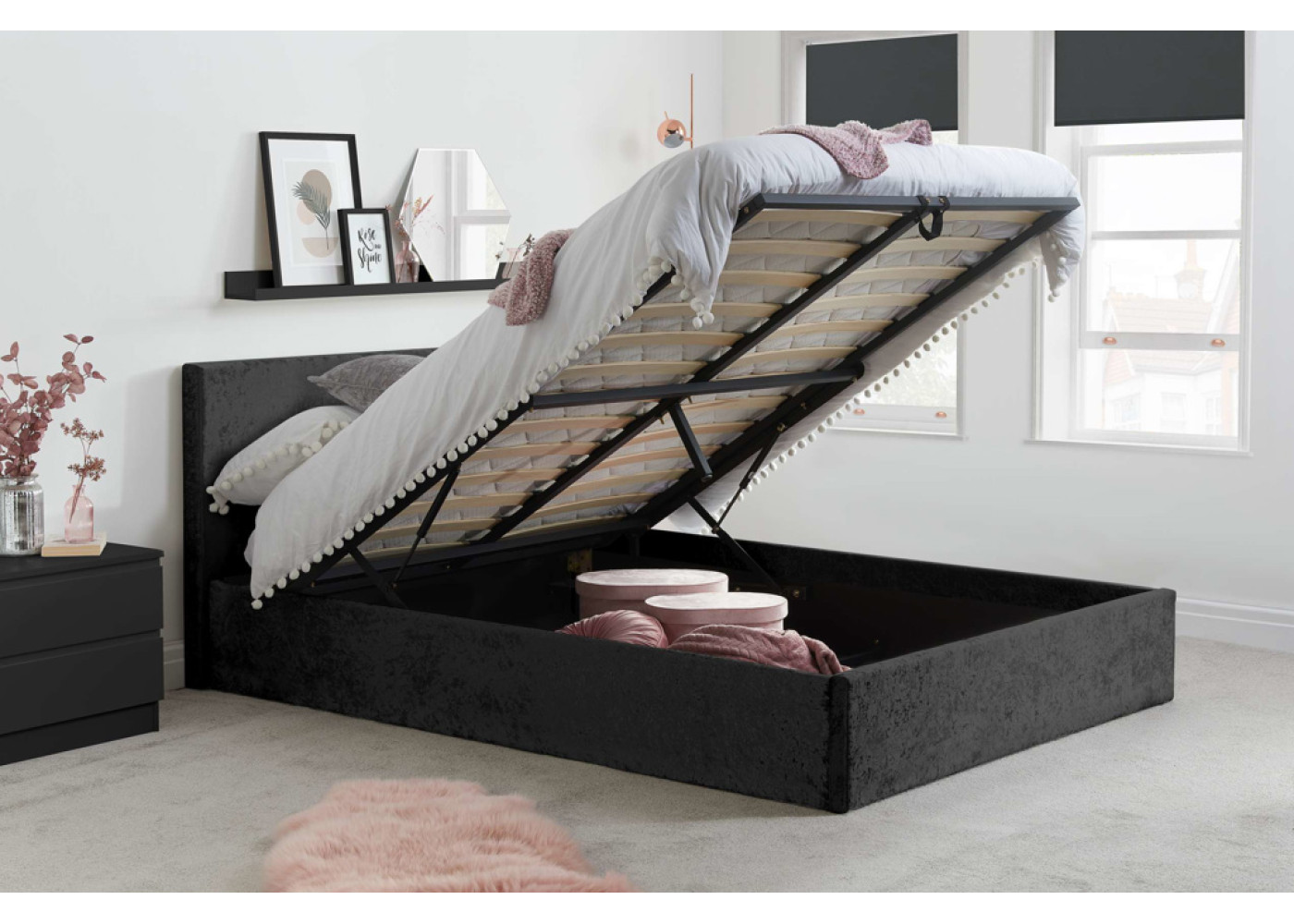 Berlin Ottoman Bed Frame (Black Crush) 