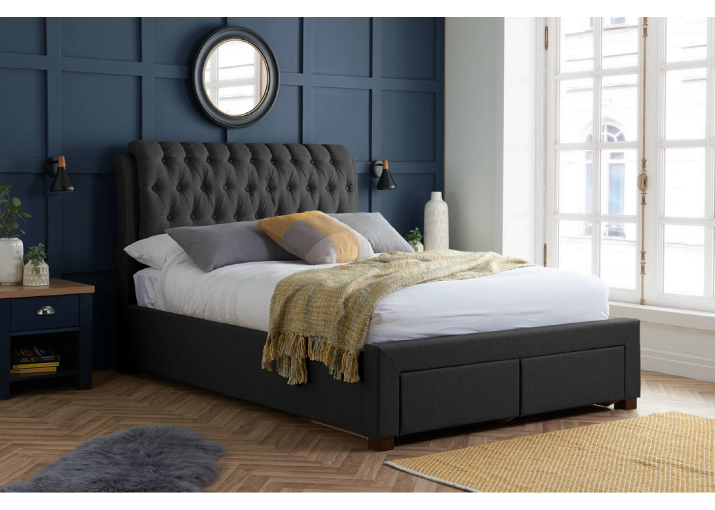 Valentino 2 Drawer Bed (Charcoal)