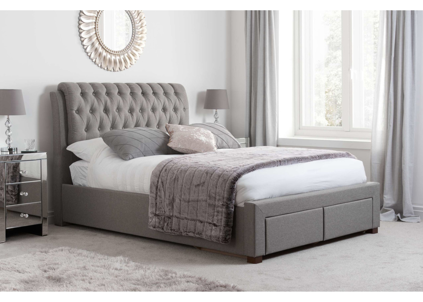Valentino 2 Drawer Bed (Grey)