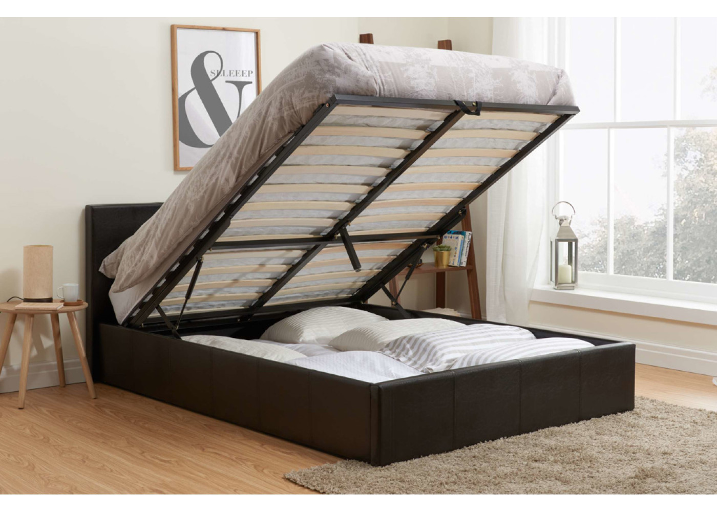 Berlin Ottoman Bed Frame (Brown Leather)