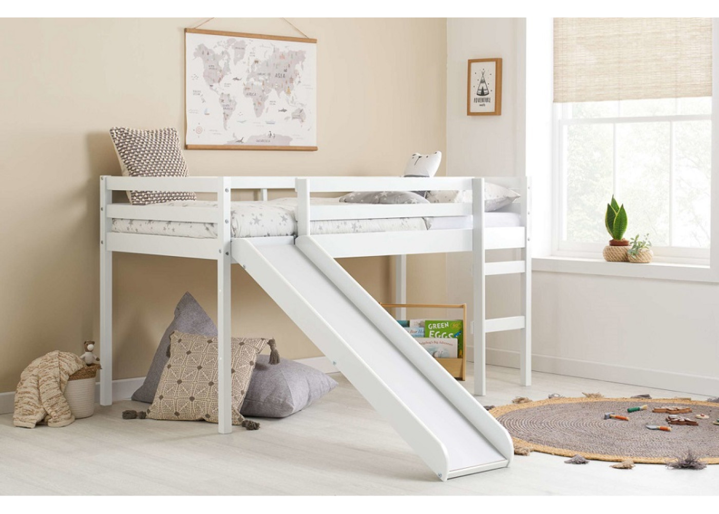 Frankie Mid Sleeper with Slide (White) 