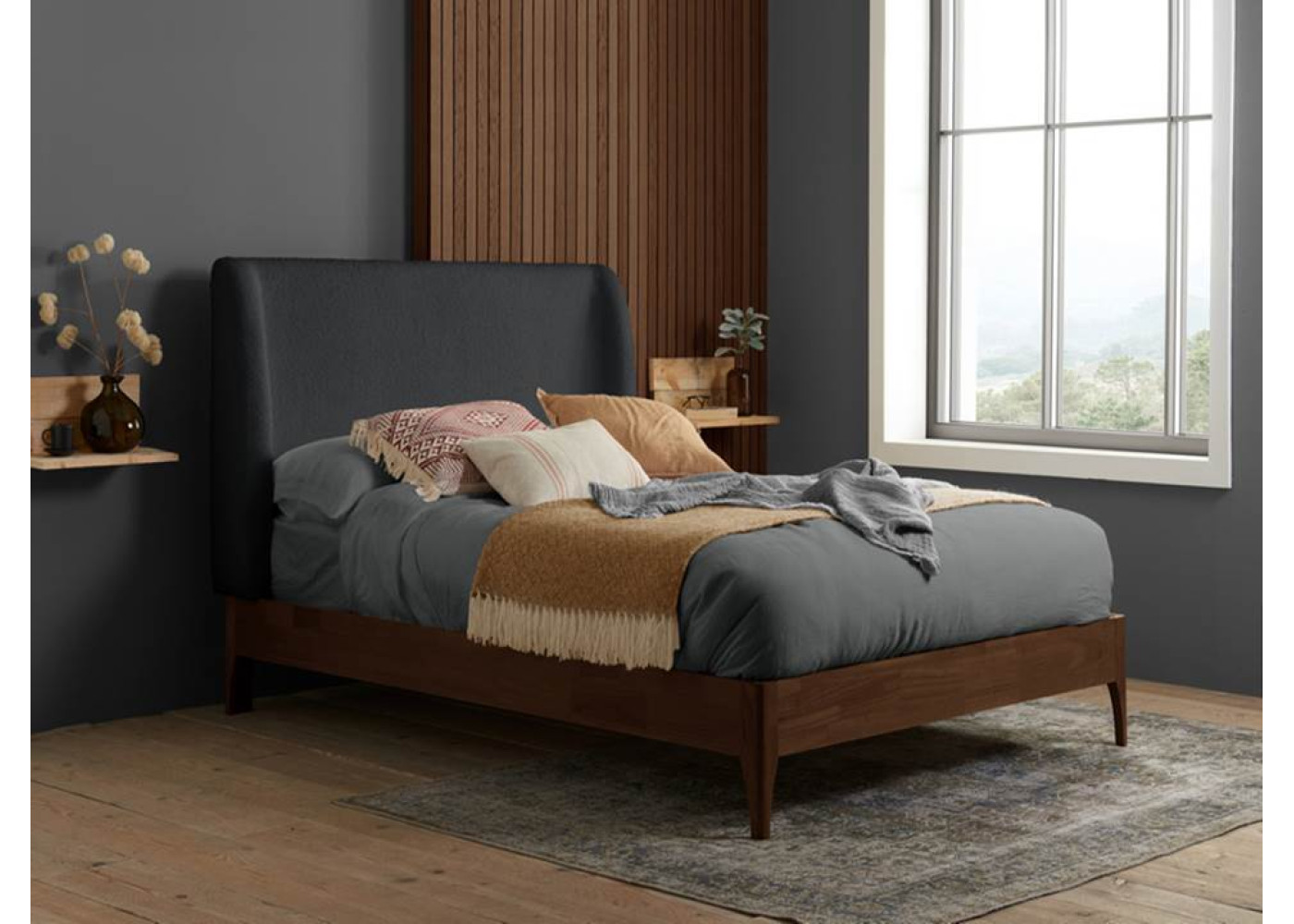 Halfden Bed (Dark Wood & Grey)