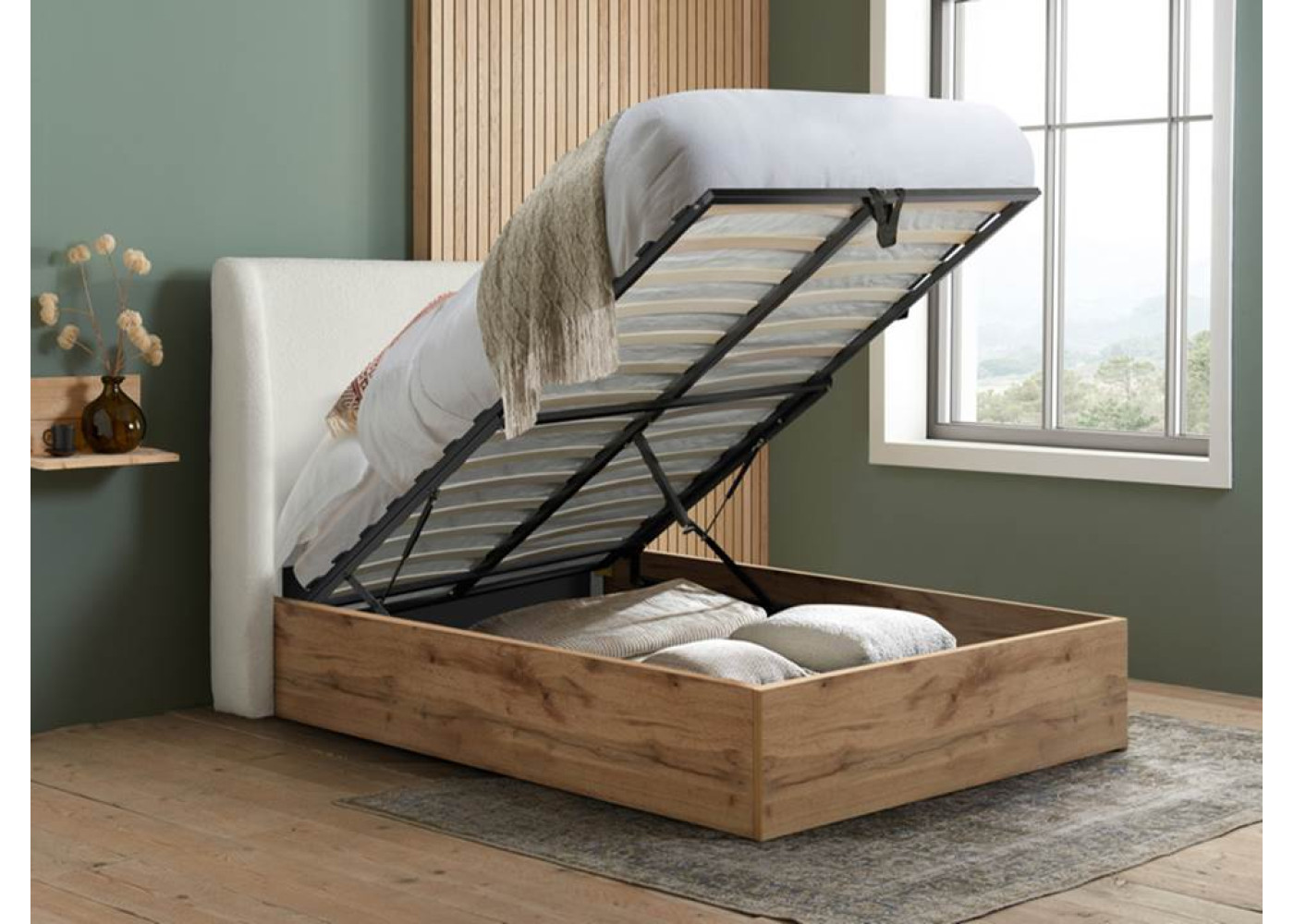 Halfden Ottoman Bed (Light Wood & White)