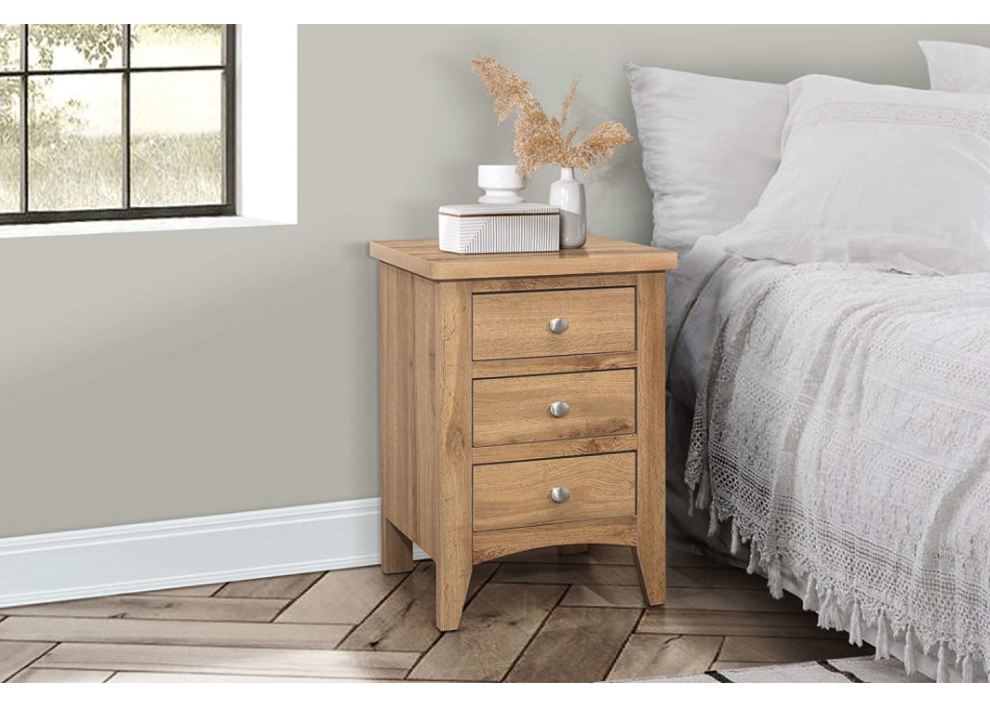 Hampstead 3 Drawer Bedside (Oak)