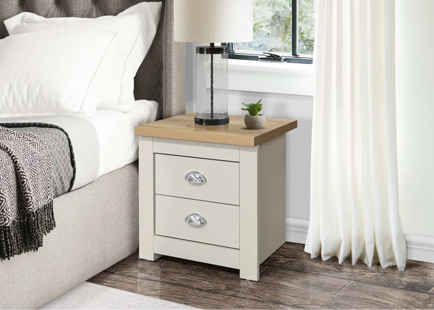 Highgate 2 Drawer Bedside (Cream & Oak)