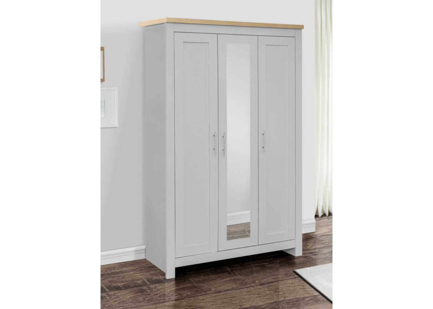 Highgate 3 Door Mirror Wardrobe (Grey & Oak)