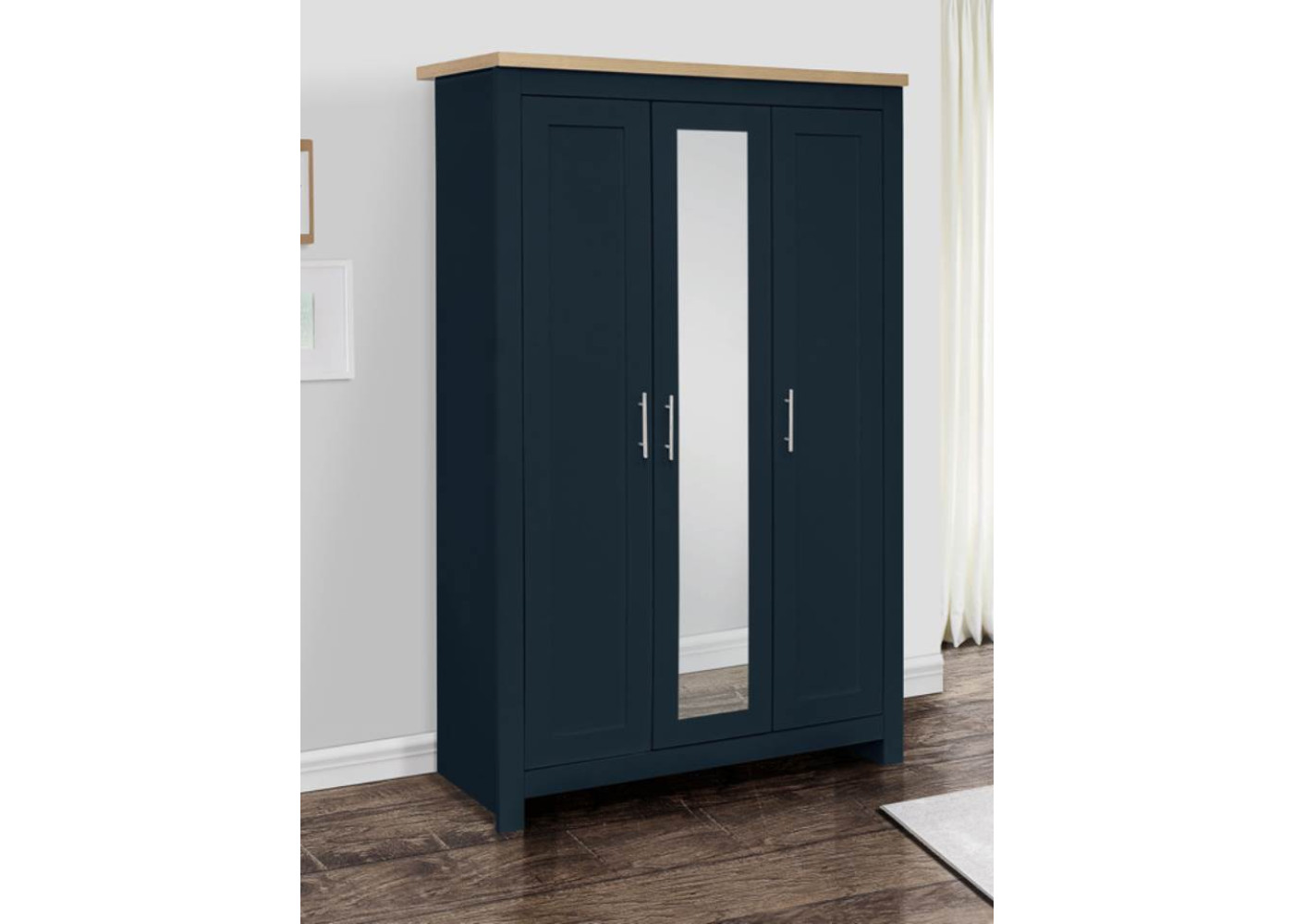 Highgate 3 Door Mirror Wardrobe (Navy & Oak)