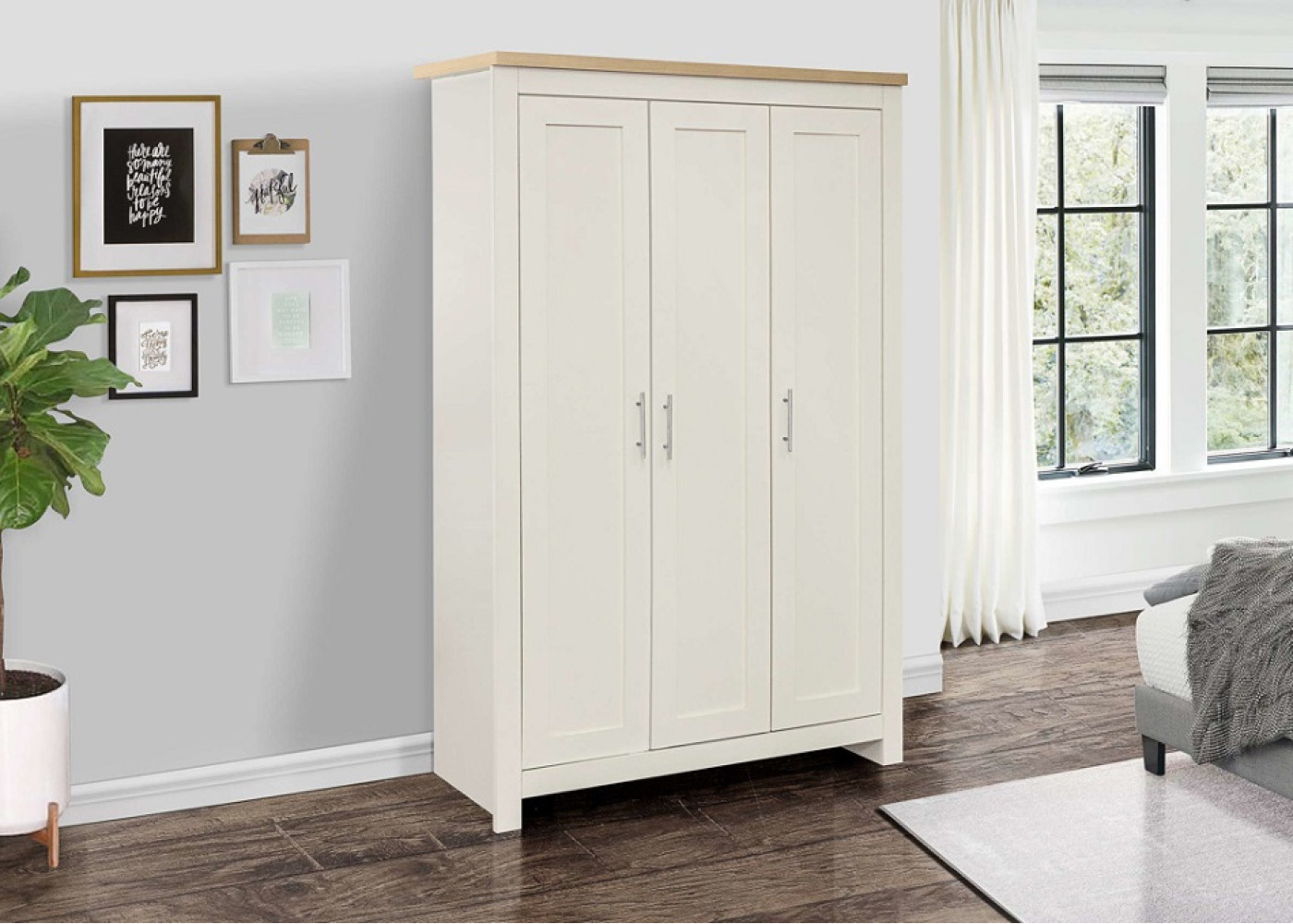 Highgate 3 Door Wardrobe (Cream & Oak)