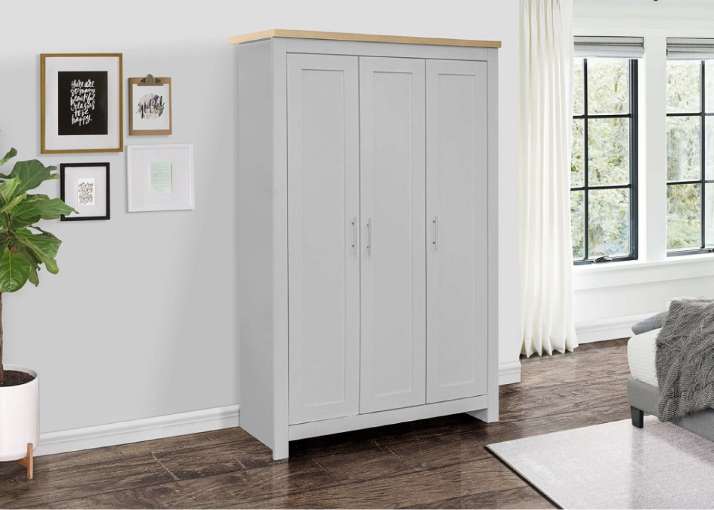 Highgate 3 Door Wardrobe (Grey & Oak)