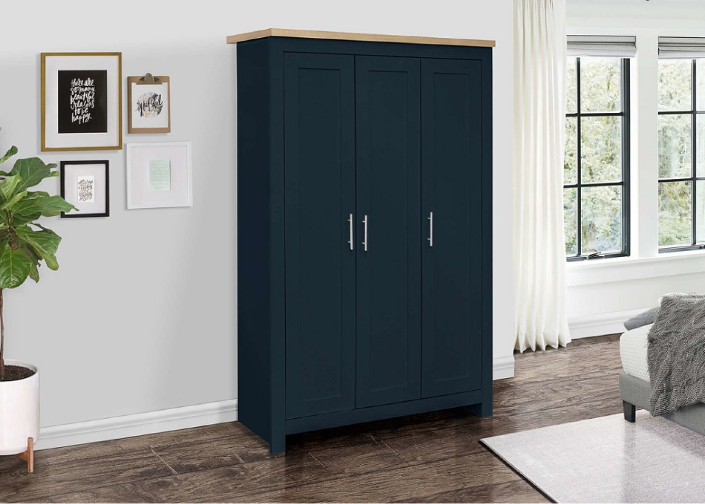 Highgate 3 Door Wardrobe (Navy & Oak)