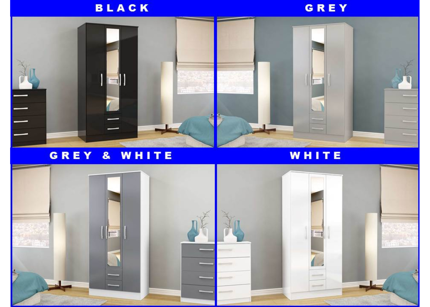 Lynx 3 Door Combi Wardrobe with Mirror (4 Colours)