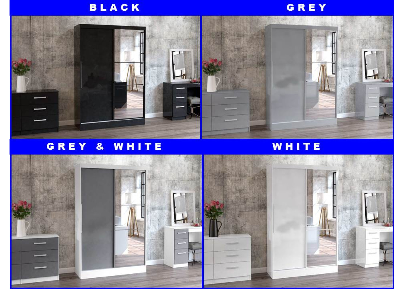 Lynx Sliding Wardrobe with Mirror (4 Colours)