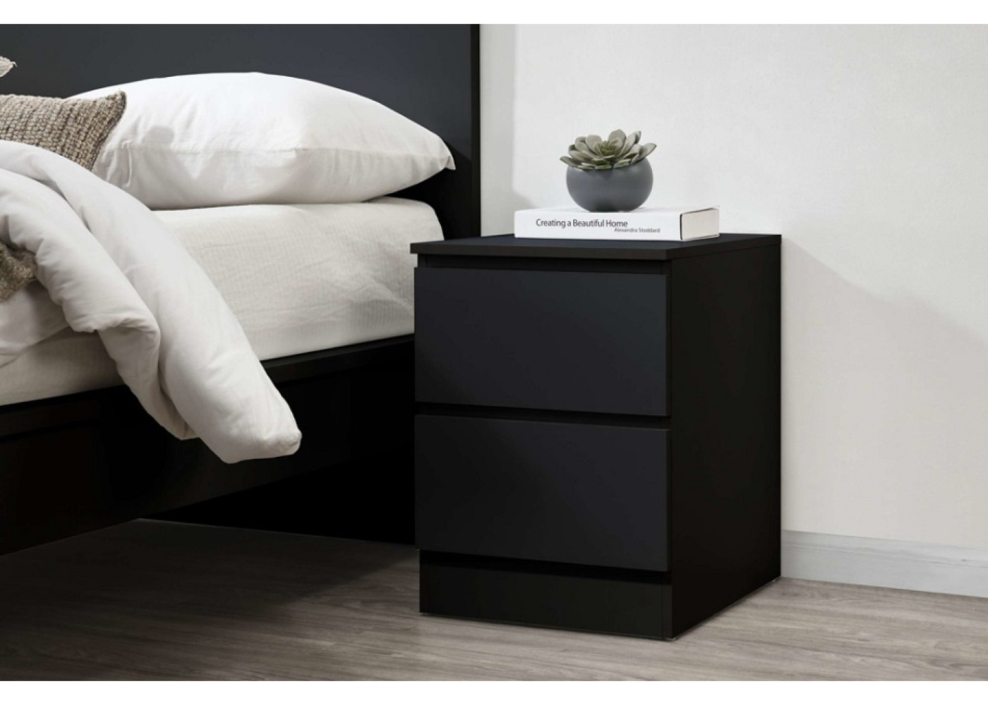 Oslo 2 Drawer Bedside (Black) 