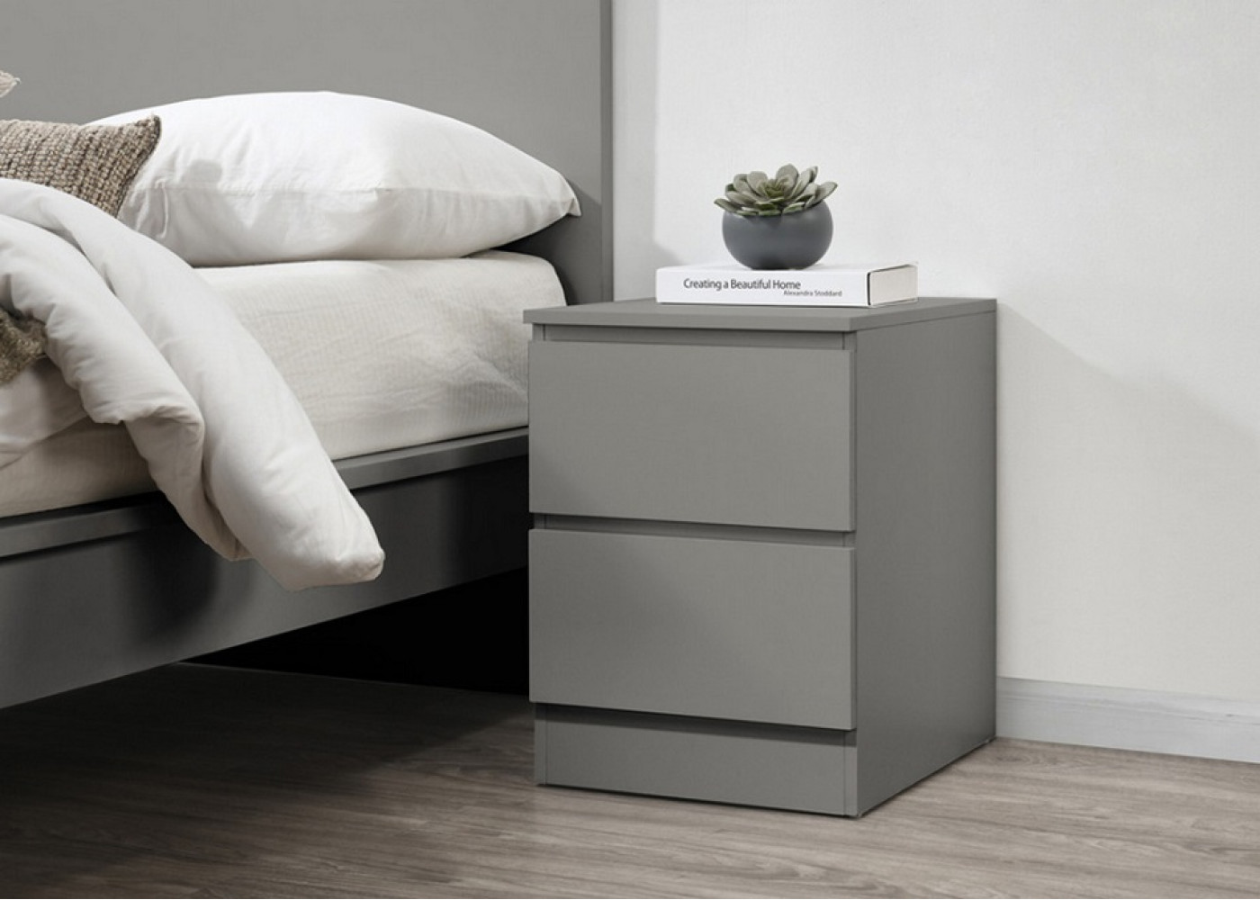 Oslo 2 Drawer Bedside (Grey)